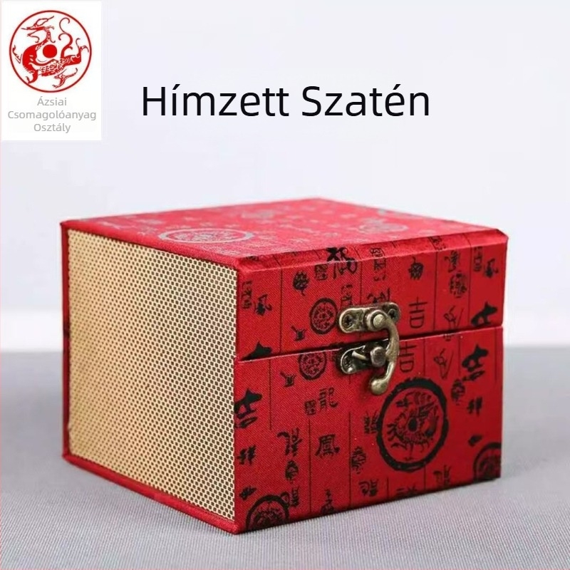 Zisha teáskészlet brokát dobozban, vászon, pecsét, réz tömjénégő és kis csésze