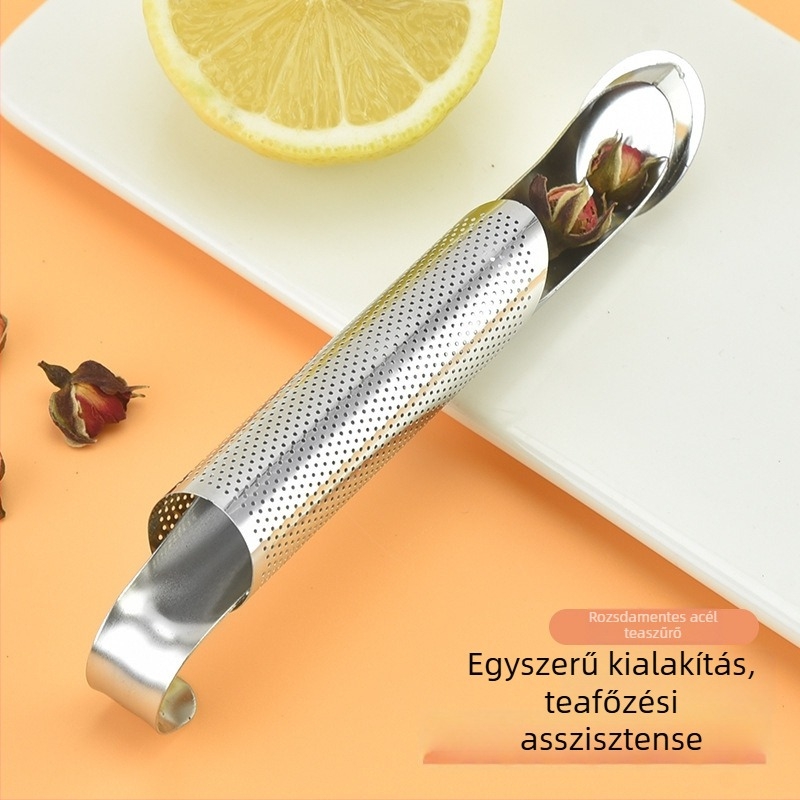 Rozsdamentes acélból készült teás infúzó, függő cső alakú szűrő tealevelekhez