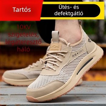 Férfi nyári lélegző védőcipők, szigeteltek, könnyűek, kopásállóak, csúszásmentesek, acélorrú, műhelyhez