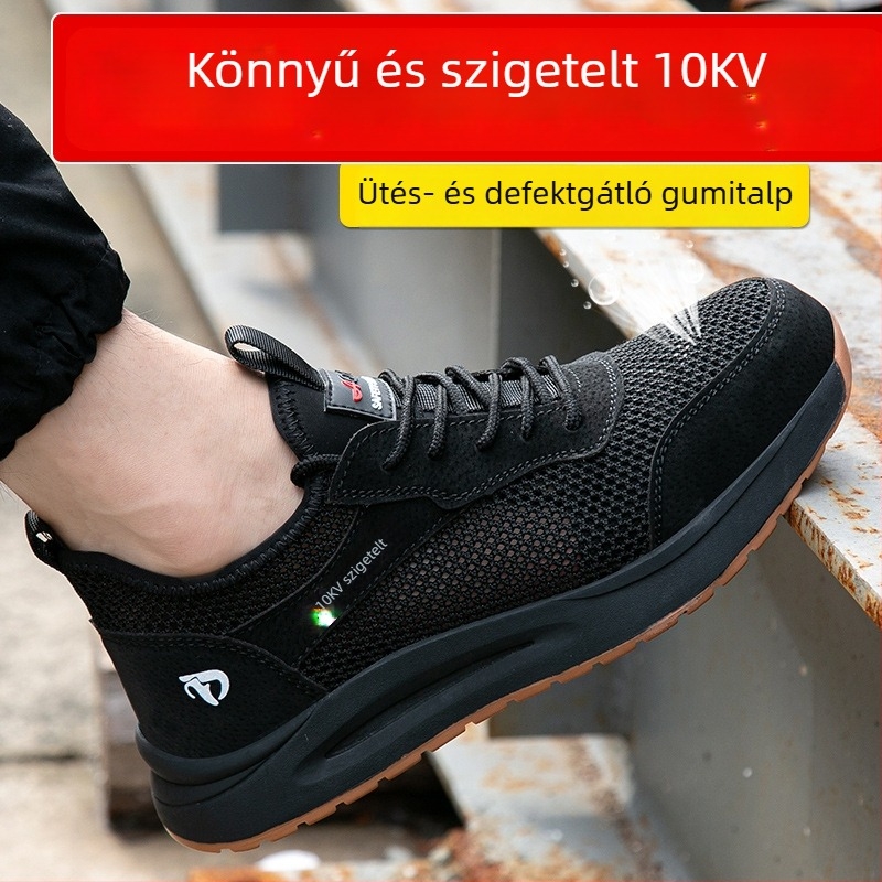 Férfi nyári lélegző védőcipők, szigeteltek, könnyűek, kopásállóak, csúszásmentesek, acélorrú, műhelyhez