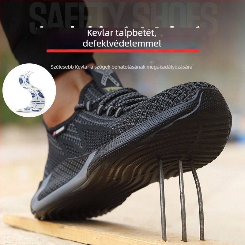 Légáteresztő Flyknit biztonsági cipő acél orrtokkal, ütés- és perforáció elleni védelem, csúszásmentes, szagtalanító, nyári munkacipő