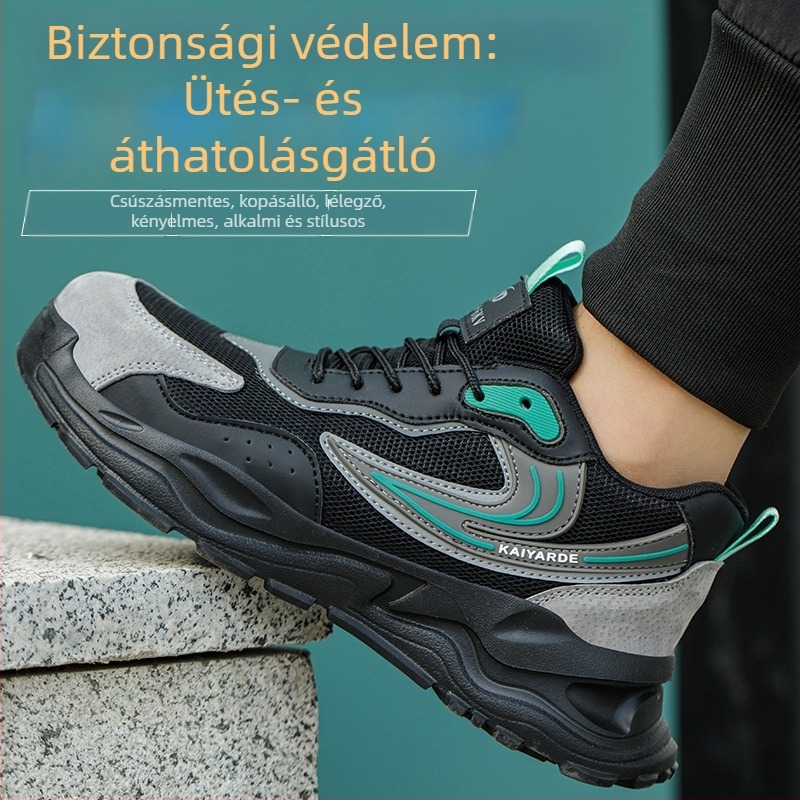 Férfi biztonsági cipő – ütés- és átszúrásálló, szigetelt, valódi bőr, lélegző, ultra-könnyű, puha talpú munkacipő