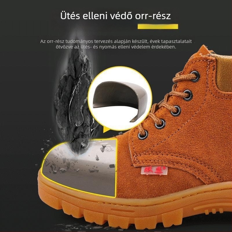 Férfi biztonsági cipő acélorrú, ütés- és perforációálló, valódi bőr, szagtűrő, hőálló és magas hőmérsékletnek ellenálló, acéllemez talppal