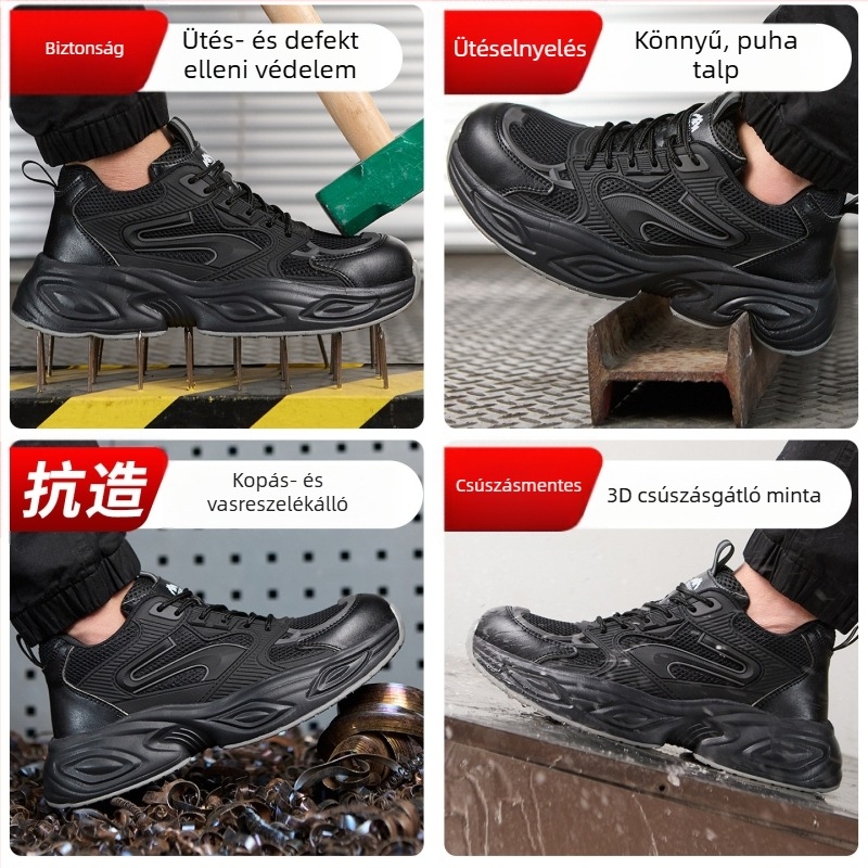 Férfi munkavédelmi cipő, perforáció- és ütésálló védelemmel, négy évszakos biztonság, könnyű, csúszásmentes