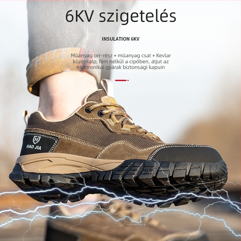 Férfi 6 kV-os elektromos szigetelt biztonsági cipő, perforáció és összetörés elleni védelem, könnyű, kopásálló, csúszásmentes, légáteresztő