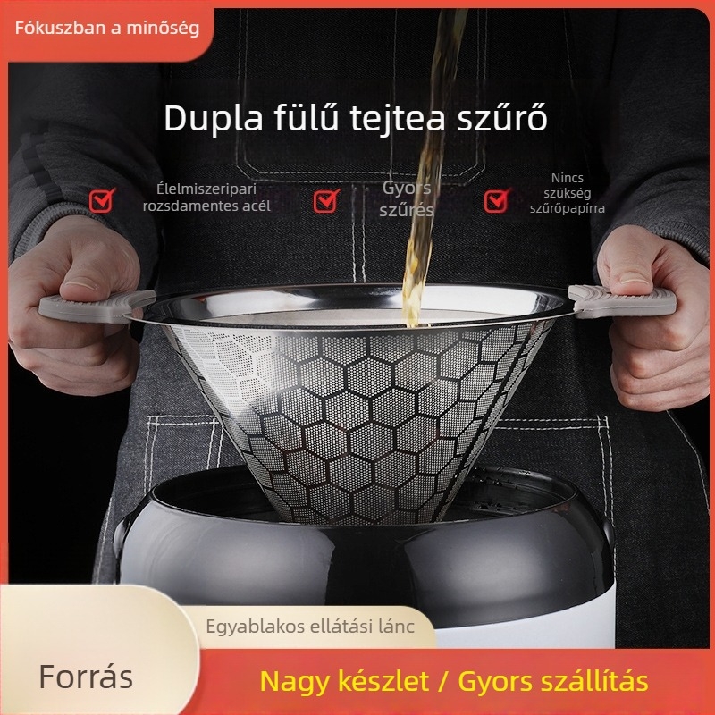 304 rozsdamentes acél teafilter tejhez, kettős Fogantyúval, nagy ultra‑finom hálóval