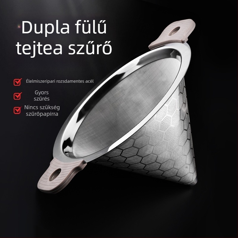 304 rozsdamentes acél teafilter tejhez, kettős Fogantyúval, nagy ultra‑finom hálóval
