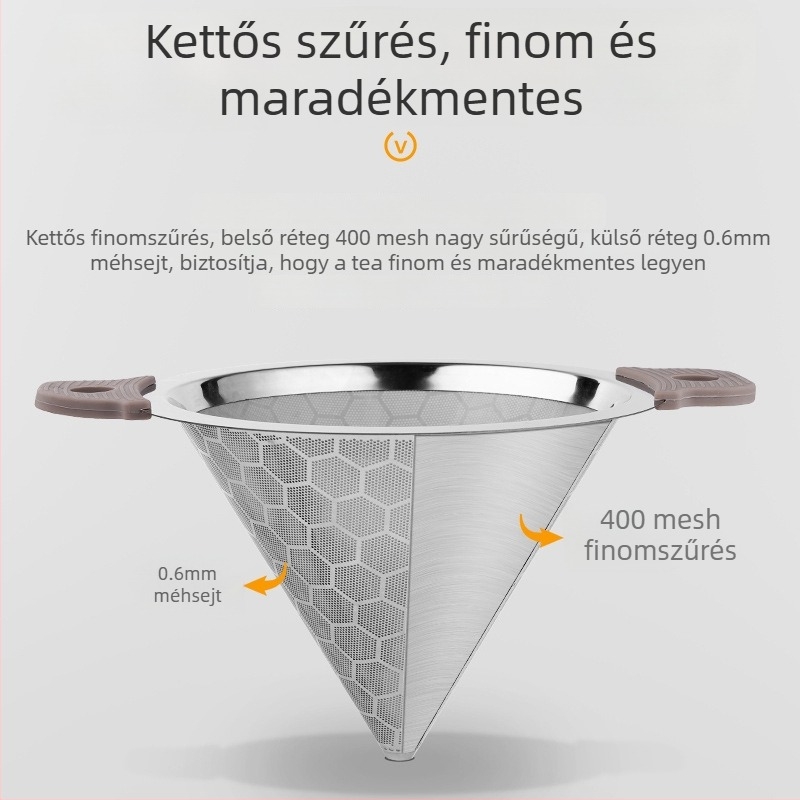 304 rozsdamentes acél teafilter tejhez, kettős Fogantyúval, nagy ultra‑finom hálóval