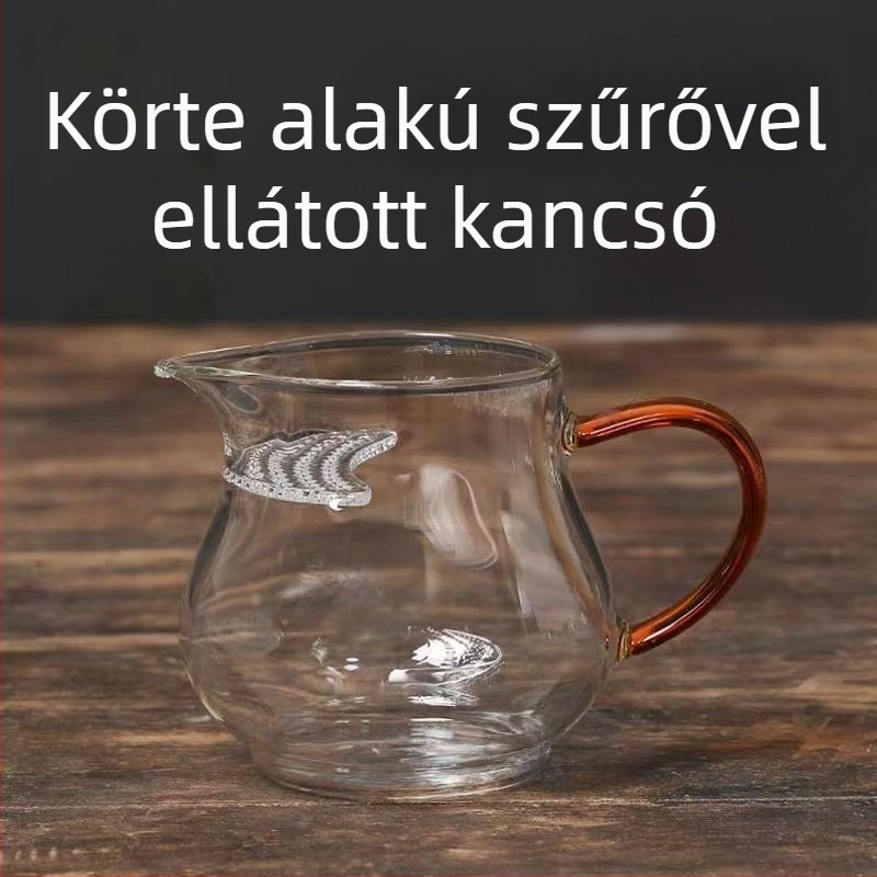 Félhold alakú teáscsésze beépített szűrővel és szitával, magas boroszilikát üvegből készült teáskészlet