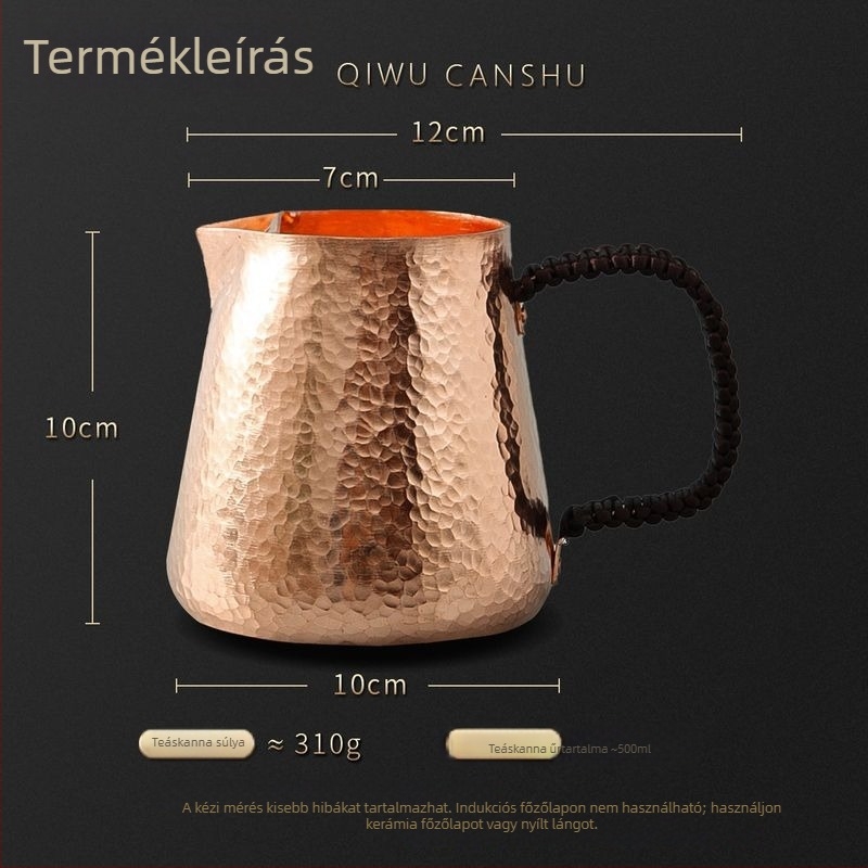 Nagy kapacitású réz teáskanna, kézzel készített, vastított réz testtel, kínai retro stílus