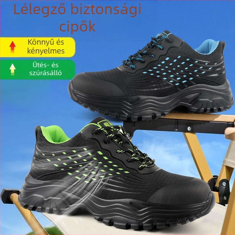 Férfi munkavédelmi cipő, könnyű puha talppal, acél orral, ütés- és perforáció elleni védelem, elektromos munkákhoz szigetelve, Flyknit felsőrész