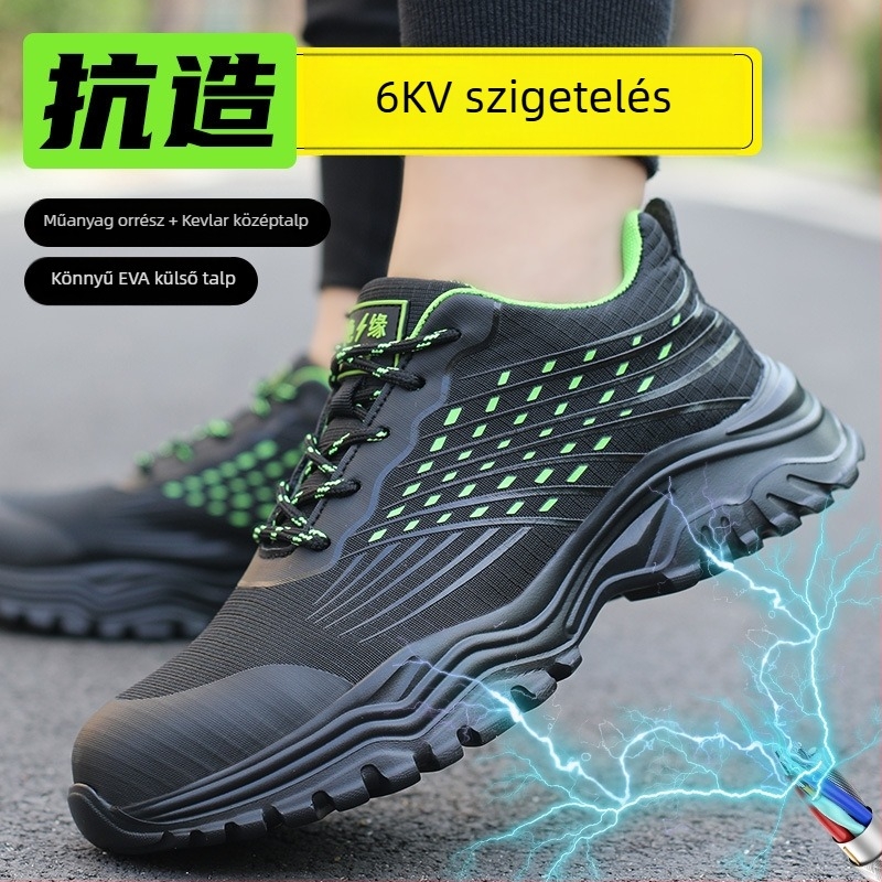 Férfi munkavédelmi cipő, könnyű puha talppal, acél orral, ütés- és perforáció elleni védelem, elektromos munkákhoz szigetelve, Flyknit felsőrész
