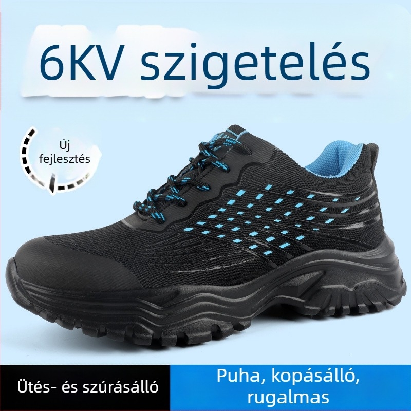 Férfi munkavédelmi cipő, könnyű puha talppal, acél orral, ütés- és perforáció elleni védelem, elektromos munkákhoz szigetelve, Flyknit felsőrész