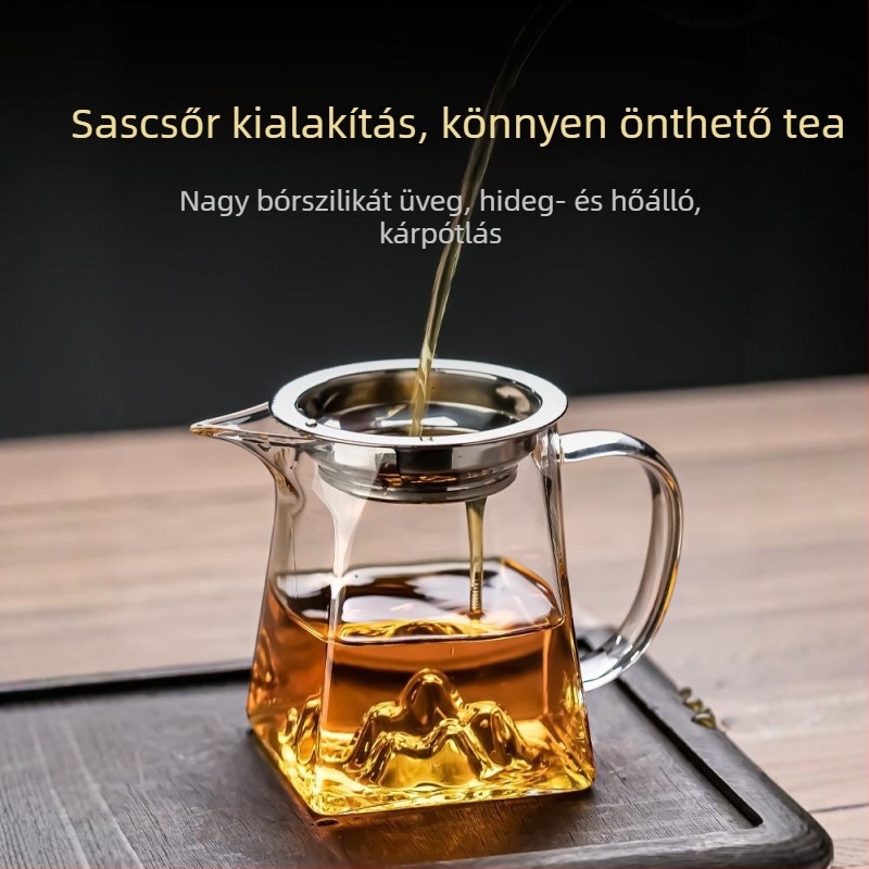 Vastagított üvegből készült teás pohár integrált szűrővel és elválasztóval, kis zöld mandarin tea készítő teáskanna, boroszilikát üveg