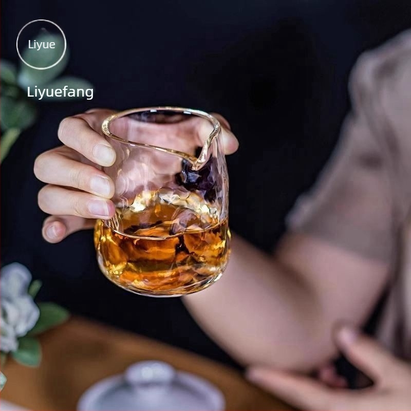 Üvegből készült méltányos teás pohár, kézzel készített vastag üvegű teáskészlet, teátálcával és tealeválasztóval