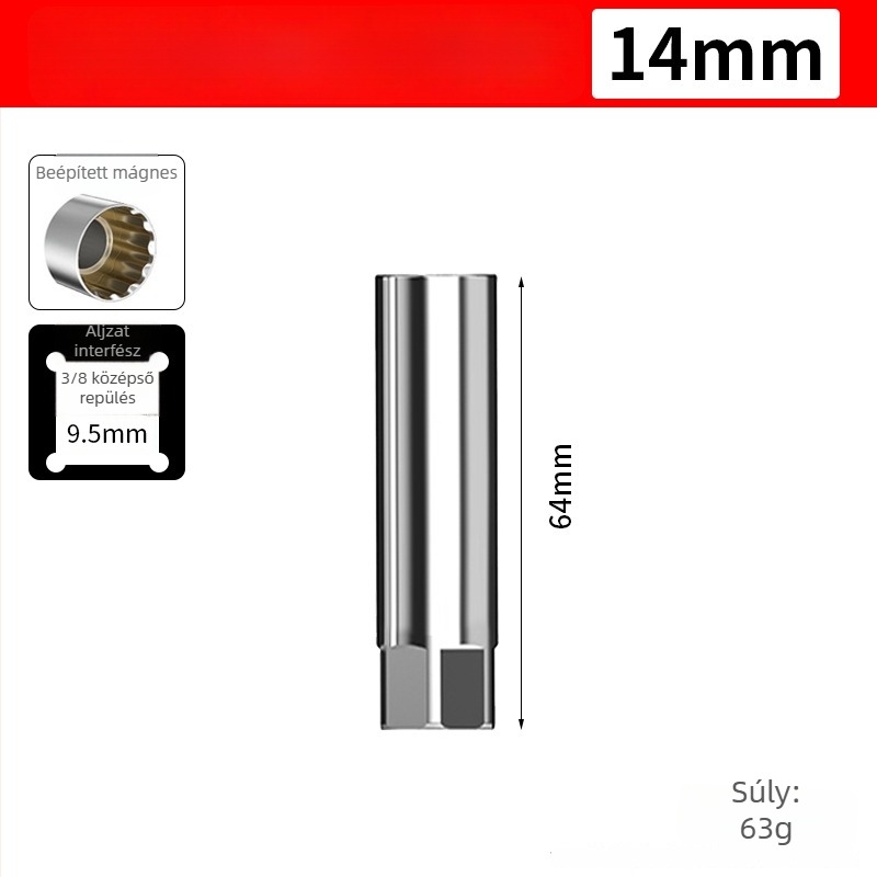Mágneses univerzális gyújtógyertya-szívó kulcs, 14–16 mm, ultra vékony, gyertyák eltávolításához és beépítéséhez