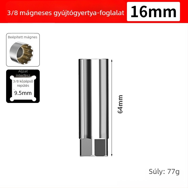 Mágneses univerzális gyújtógyertya-szívó kulcs, 14–16 mm, ultra vékony, gyertyák eltávolításához és beépítéséhez