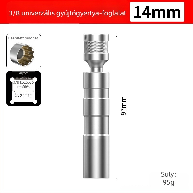Mágneses univerzális gyújtógyertya-szívó kulcs, 14–16 mm, ultra vékony, gyertyák eltávolításához és beépítéséhez