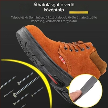 Férfi hegesztő munkavédelmi cipő, magas szárú, egész éves viselet, acél orr, égés elleni védelem, ütésálló, perforáció-ellenálló, csúszásmentes, szagtalanító