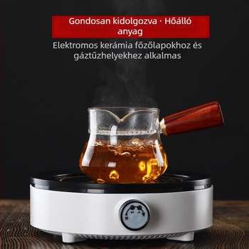 Hőálló Gongfu teáskészlet üveg pohárral, oldalsó és fa fogantyúval, teás tál szűrővel, otthoni használatra