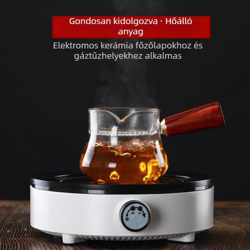Hőálló Gongfu teáskészlet üveg pohárral, oldalsó és fa fogantyúval, teás tál szűrővel, otthoni használatra