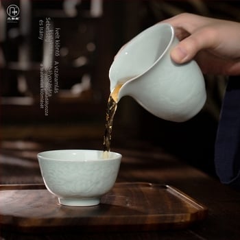 Kerámiából készült teaszűrő és osztó kung fu tea ceremóniához, tájképes mintázatú csésze