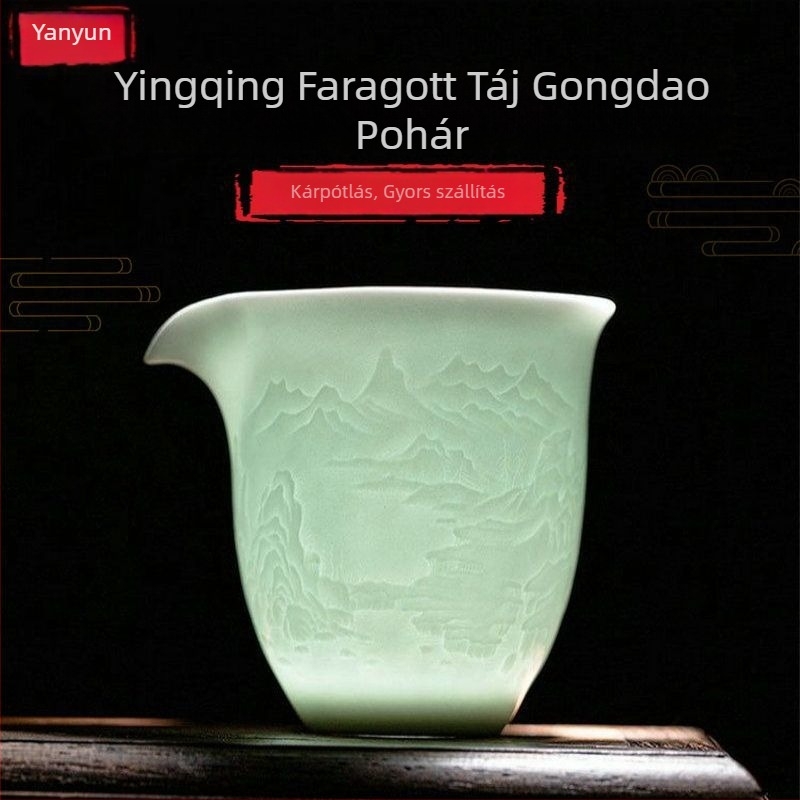Kerámiából készült teaszűrő és osztó kung fu tea ceremóniához, tájképes mintázatú csésze