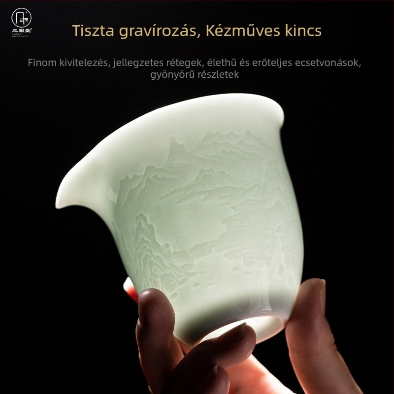 Kerámiából készült teaszűrő és osztó kung fu tea ceremóniához, tájképes mintázatú csésze