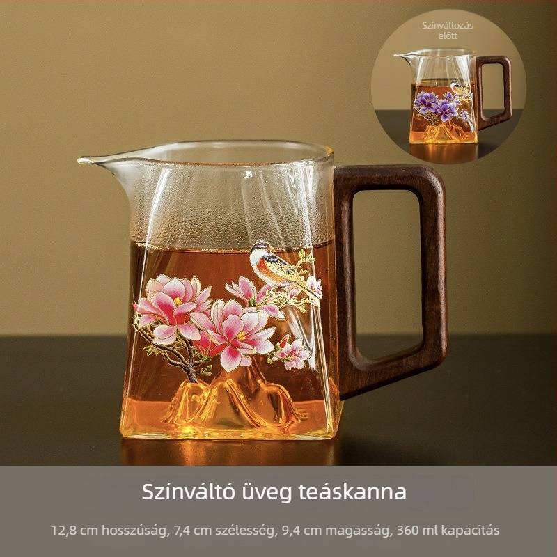 Színváltó teáskanna vastag hőálló üvegből, égés elleni védelem, teás osztó, otthoni luxus teáskészlet