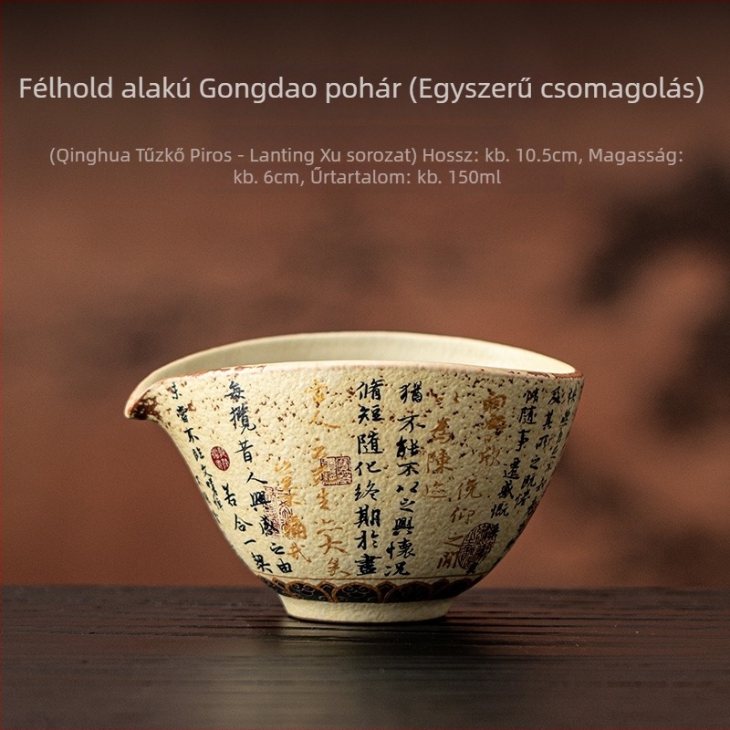 Kék-fehér porcelán teás pohár kaligráfikus motívummal kínai stílusban, otthoni és irodai használatra