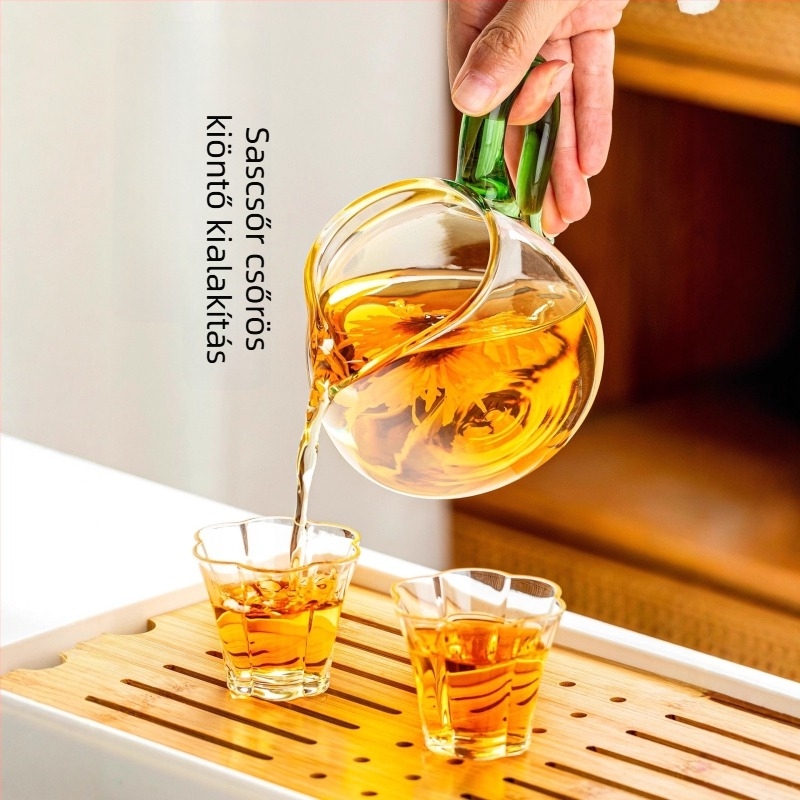 Vastagított üvegből készült teaosztó pohár szűrővel és fedővel, átlátszó japán stílusú teáskészlet-kiegészítő, hőálló infúziós szűrő