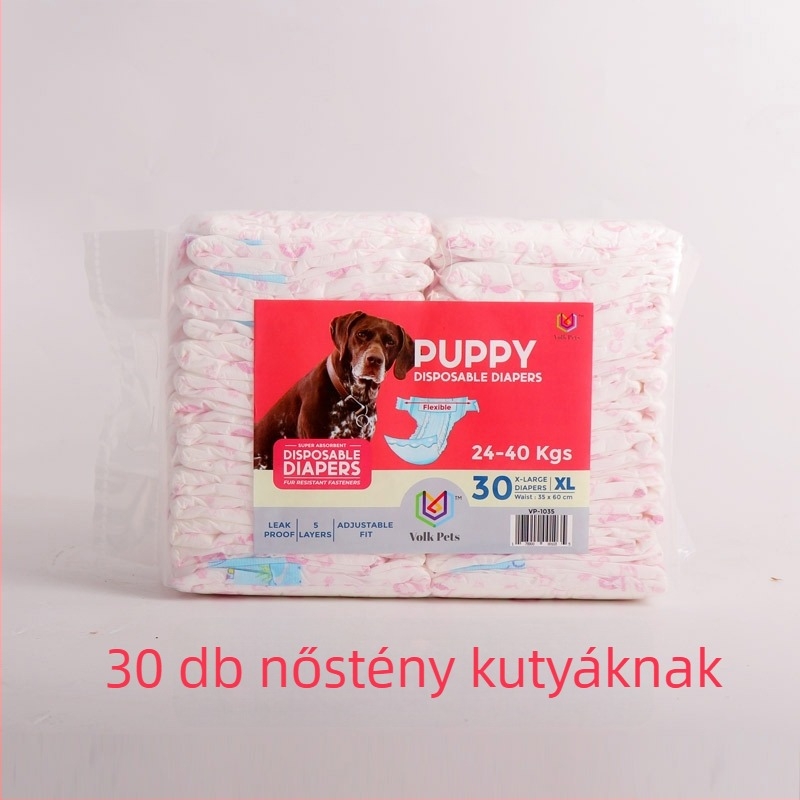30 darabos nagy kiszerelésű kutyapelenka, mindkét nemű kutyáknak, egyszer használatos higiénikus alsónemű