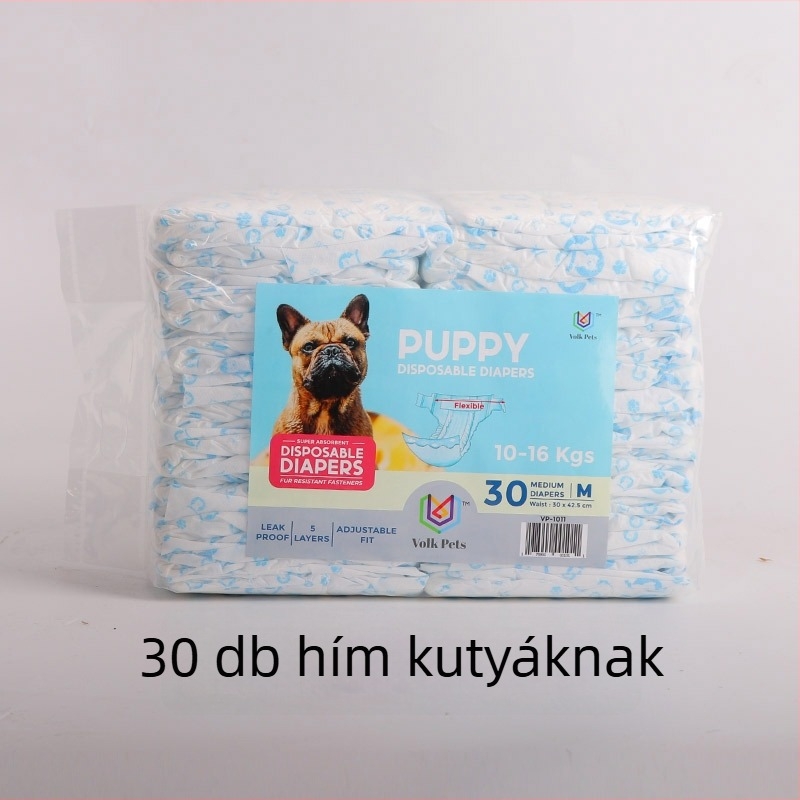 30 darabos nagy kiszerelésű kutyapelenka, mindkét nemű kutyáknak, egyszer használatos higiénikus alsónemű