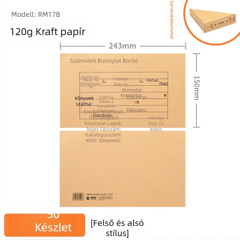 Haiboxin Könyvelési bizonylatfedél, 243×150 mm, Kraft papír, kötéses irattartó, sarokmegerősítéssel