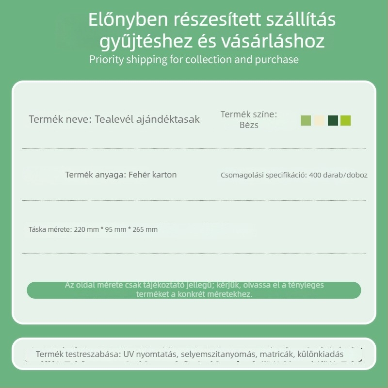 Tealevelekhez tartó kézitáska kartonos csomagolással, ajándéktáska