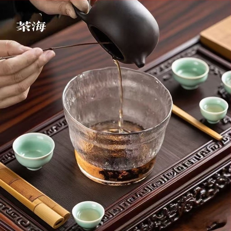 Hőálló boroszilikát üvegből készült tea mosókészlet mosómedencével és teáscsésze tisztítóval, japán stílusú, kis otthoni teáskészlet