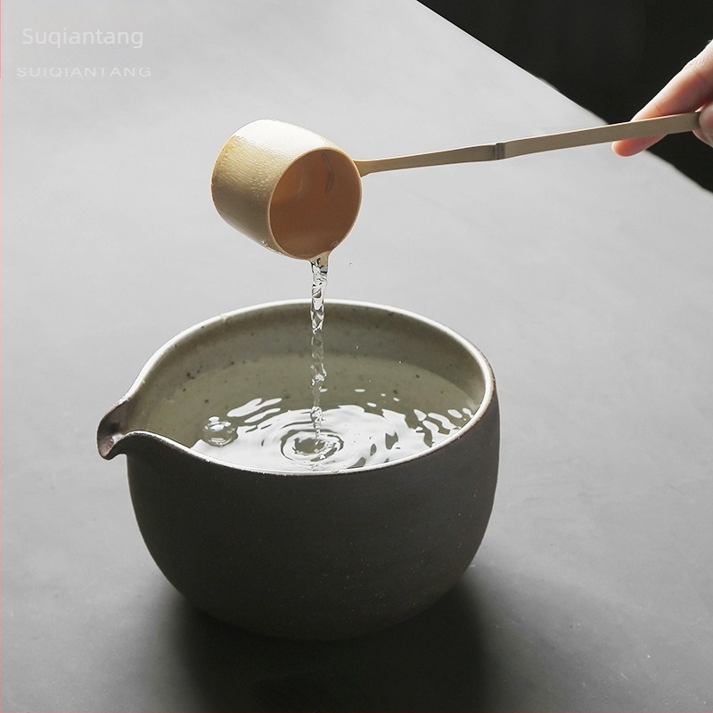 Suiqiantang japán stílusú matcha bambusz teáskanál és teás tál, kézzel készített kőedény