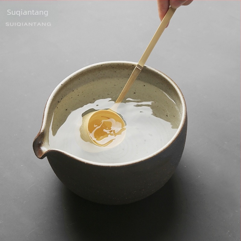 Suiqiantang japán stílusú matcha bambusz teáskanál és teás tál, kézzel készített kőedény
