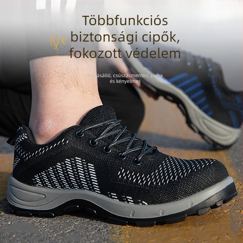 Légáteresztő munkavédelmi cipő acélorrú, ütés- és átszúrásálló, kopásálló talppal, könnyű munkahelyi lábbeli