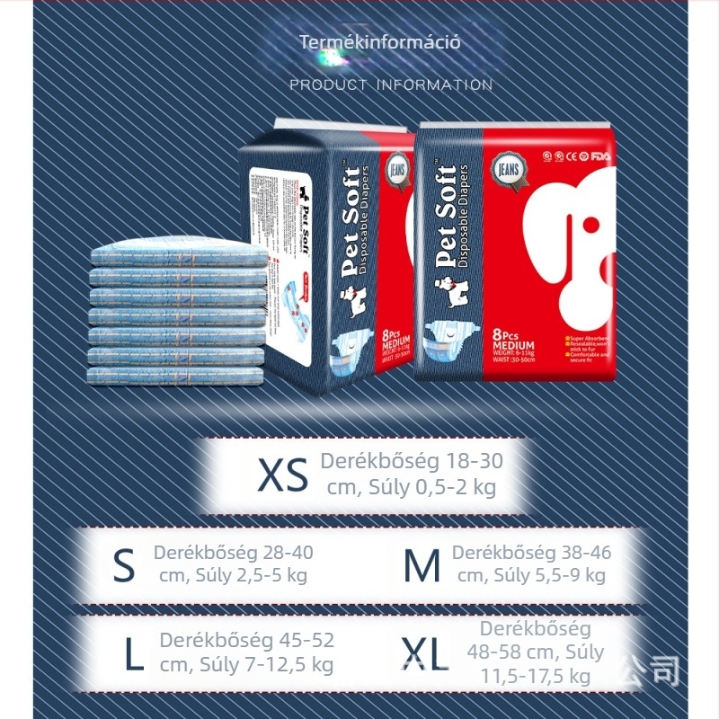 Petsoft Denim kutya pelenkék nőstény kutyáknak - nem szőtt anyag, menstruációs/fiziológiai nadrágok