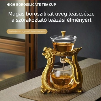 Üveg teáskészlet Sárkány és Főnix motívummal, Gongfu teáskészlet otthonra és irodába