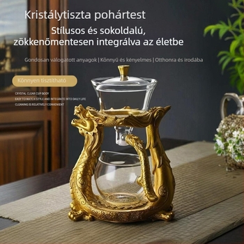 Üveg teáskészlet Sárkány és Főnix motívummal, Gongfu teáskészlet otthonra és irodába
