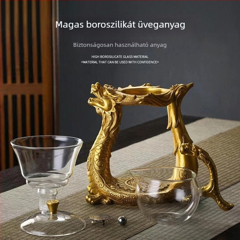 Üveg teáskészlet Sárkány és Főnix motívummal, Gongfu teáskészlet otthonra és irodába