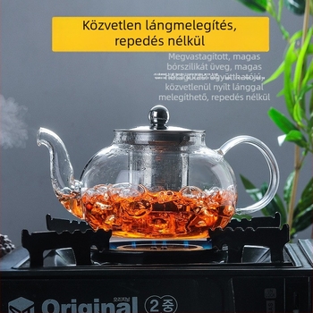Hőálló üvegből készült teáskanna vastag rozsdamentes acél szűrővel Gongfu tea ceremóniájához.