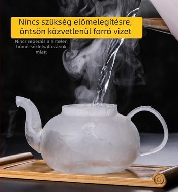 Hőálló üvegből készült teáskanna vastag rozsdamentes acél szűrővel Gongfu tea ceremóniájához.