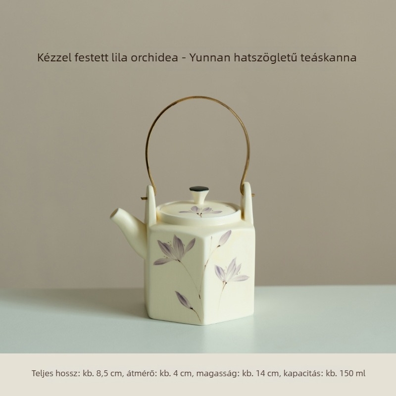 Új kínai stílusú teáskanna emelhető fogantyúval, kézzel festett kerámia, lila orchidea mintával, háztartási használatra