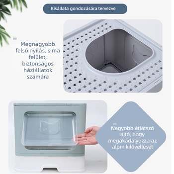 Teljesen zárt macskaalomtál, kihúzható fiókkal, nagy, összecsukható