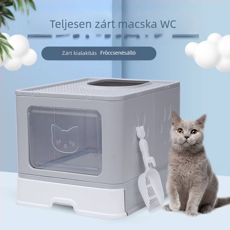 Teljesen zárt macskaalomtál, kihúzható fiókkal, nagy, összecsukható