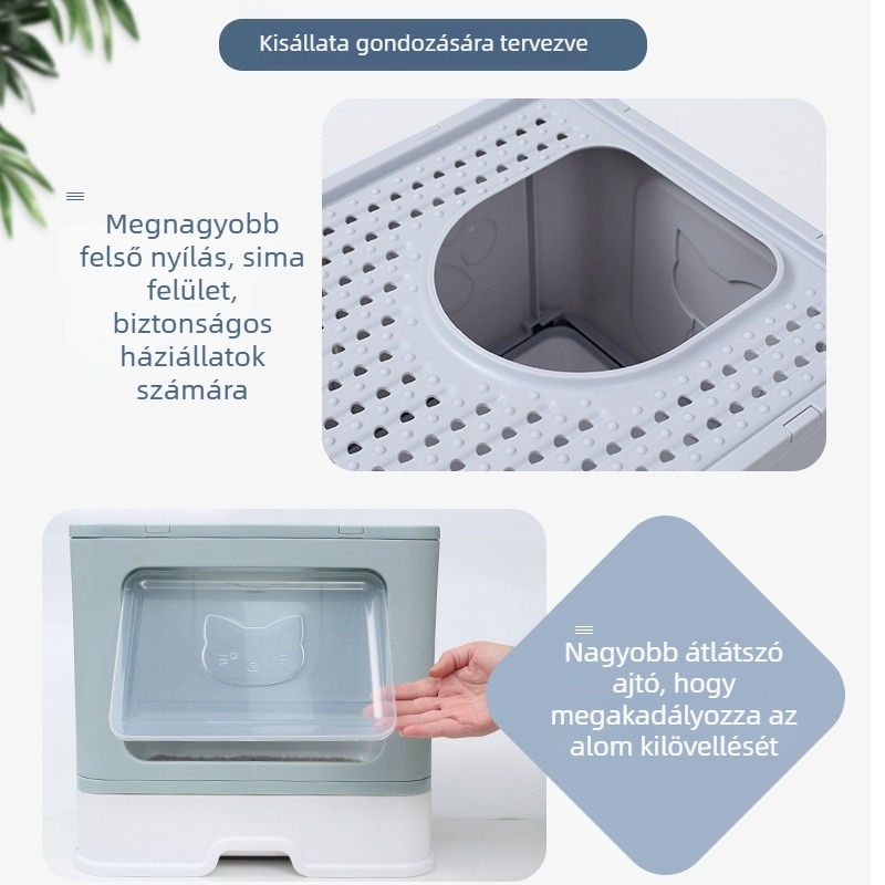 Teljesen zárt macskaalomtál, kihúzható fiókkal, nagy, összecsukható