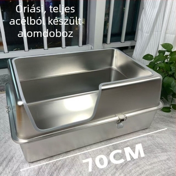 Extra nagy 70 cm rozsdamentes acél nyitott macska WC, mély, fröccsenés elleni kialakítással, magas oldalakkal